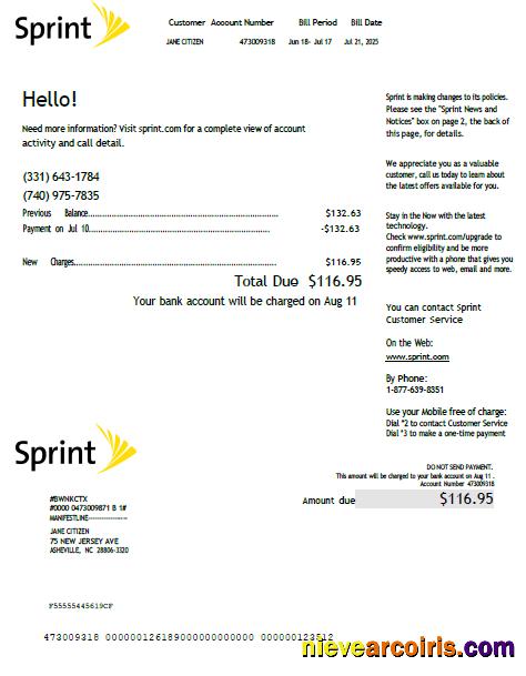 USA Sprint utility bill, version 2